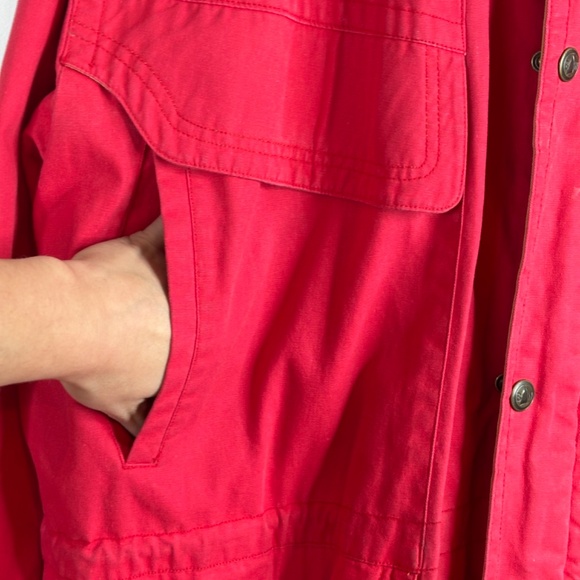 VTG 90s Boat Works Fisherman Chore Coat L Red Stripe Nautical Yacht Sailing Barn - Picture 4 of 16